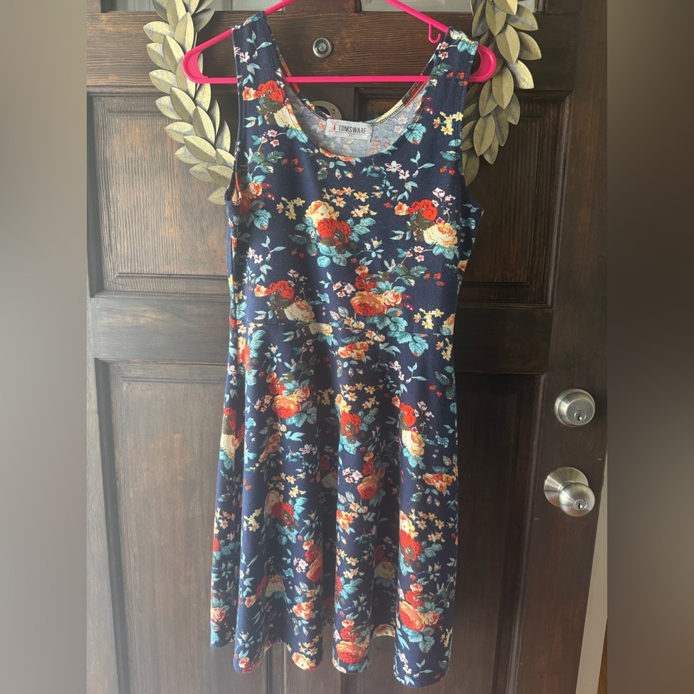 Floral Navy Sleeveless Fit & Flare Dress